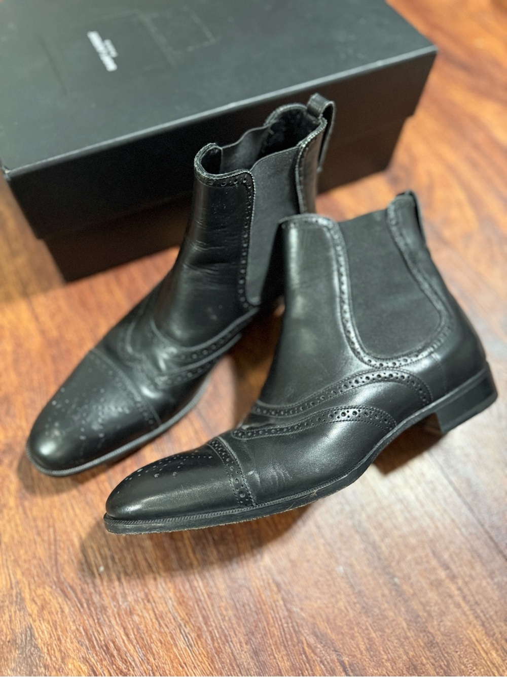 Saint Laurent Black Leather Brogue Chukka Boots